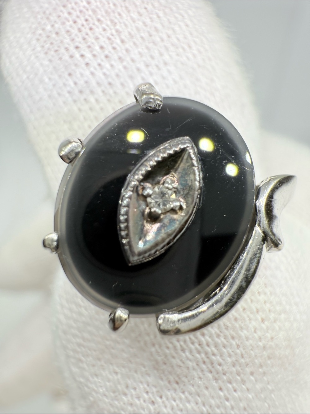 Sterling Silver Black Onyx Ring with Crystal Accent